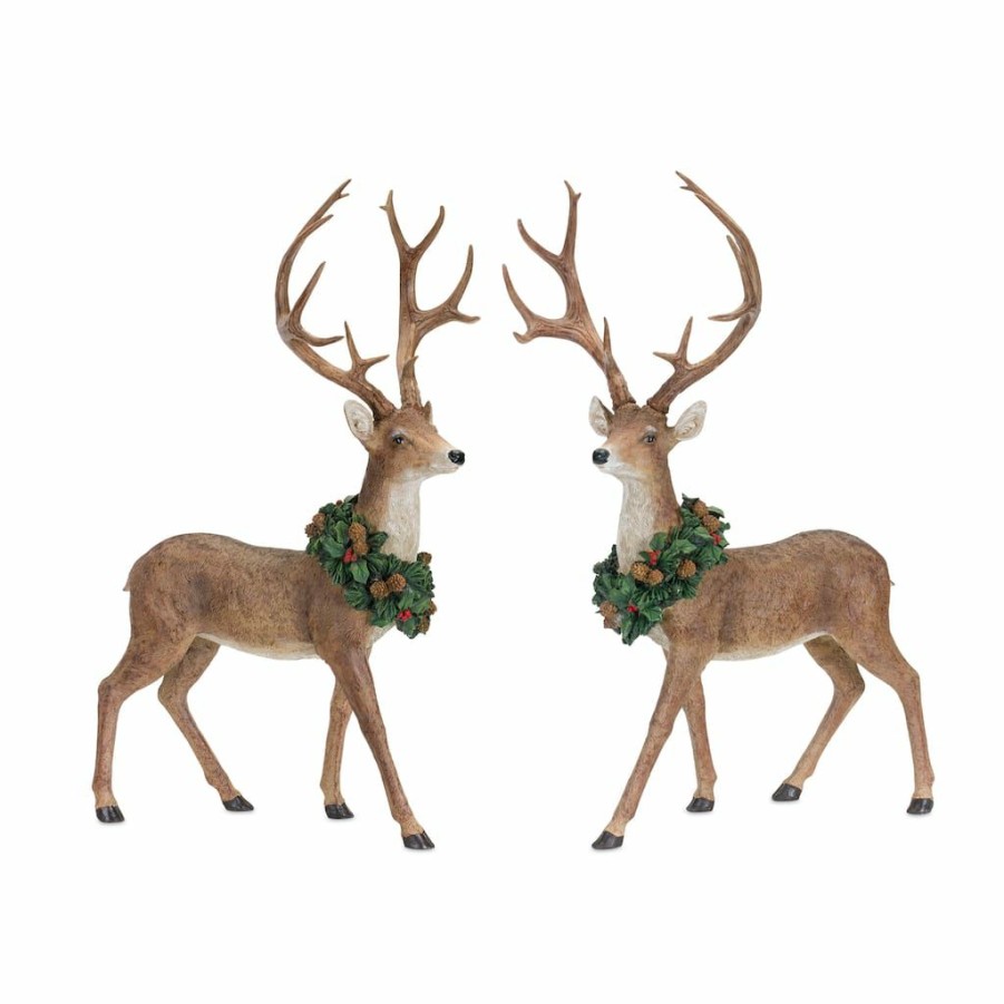 Holidays & Occasions * | New Deer With Wreath Figurine Set, 28 & 28.5 By Melrose