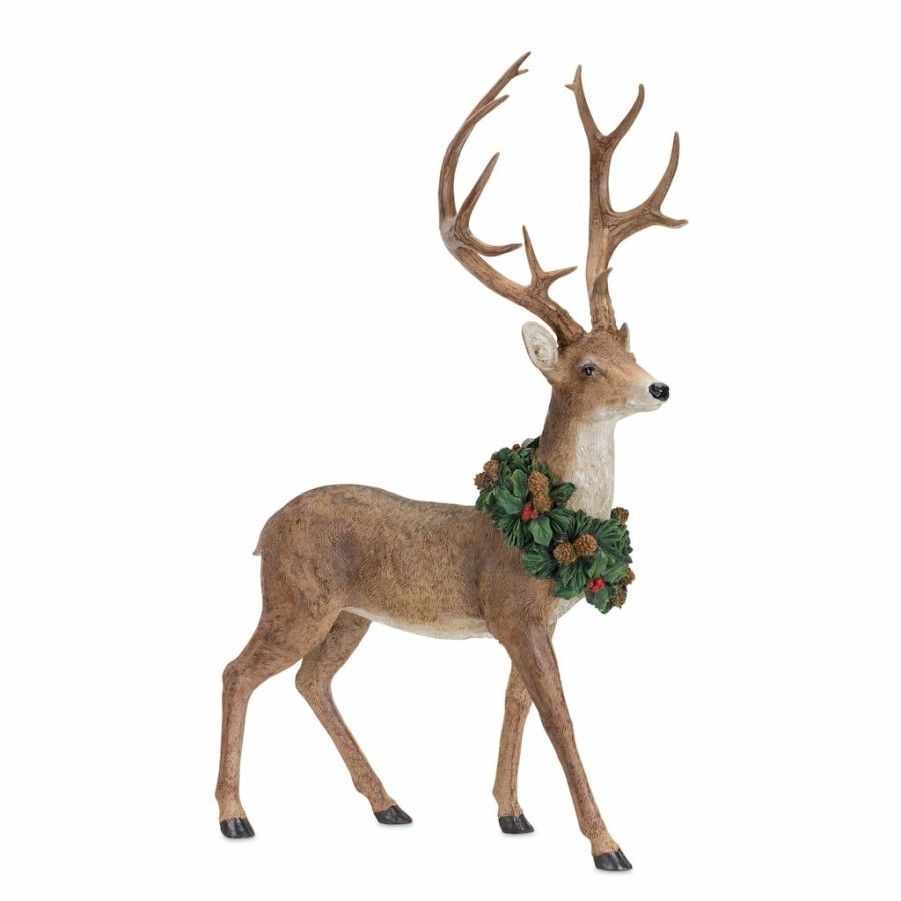 Holidays & Occasions * | New Deer With Wreath Figurine Set, 28 & 28.5 By Melrose