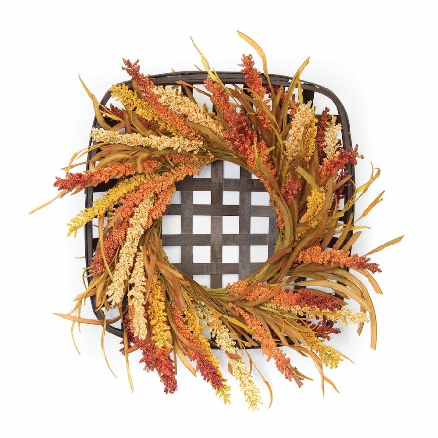 Holidays & Occasions * | Deals 20 Orange Wreath & Wicker Wall Accent By Melrose