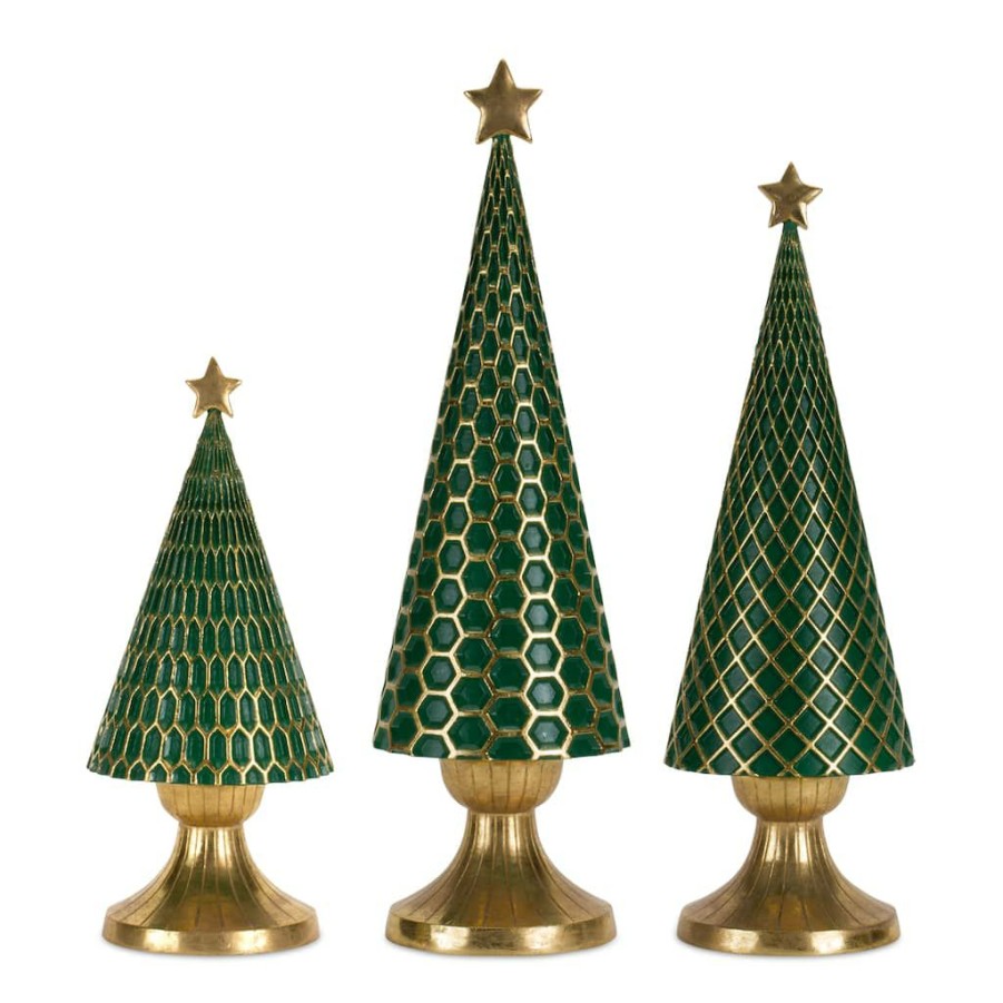 Holidays & Occasions * | Best Reviews Of Green & Gold Holiday Tree Decor Set, 12.25 , 16 & 18 By Melrose