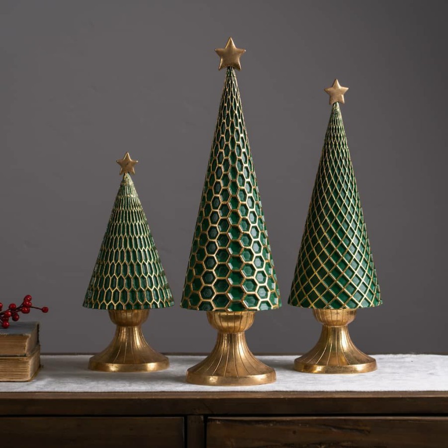 Holidays & Occasions * | Best Reviews Of Green & Gold Holiday Tree Decor Set, 12.25 , 16 & 18 By Melrose