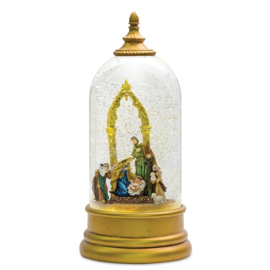 Holidays & Occasions * | Promo 10.5 Led Nativity Gold Snow Globe By Melrose