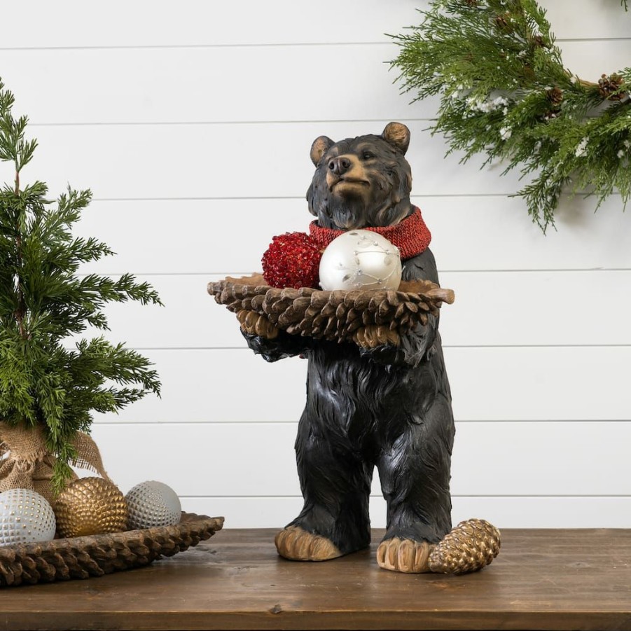 Holidays & Occasions * | Best Pirce 22 Resin Bear With Pine Cone Bowl By Melrose