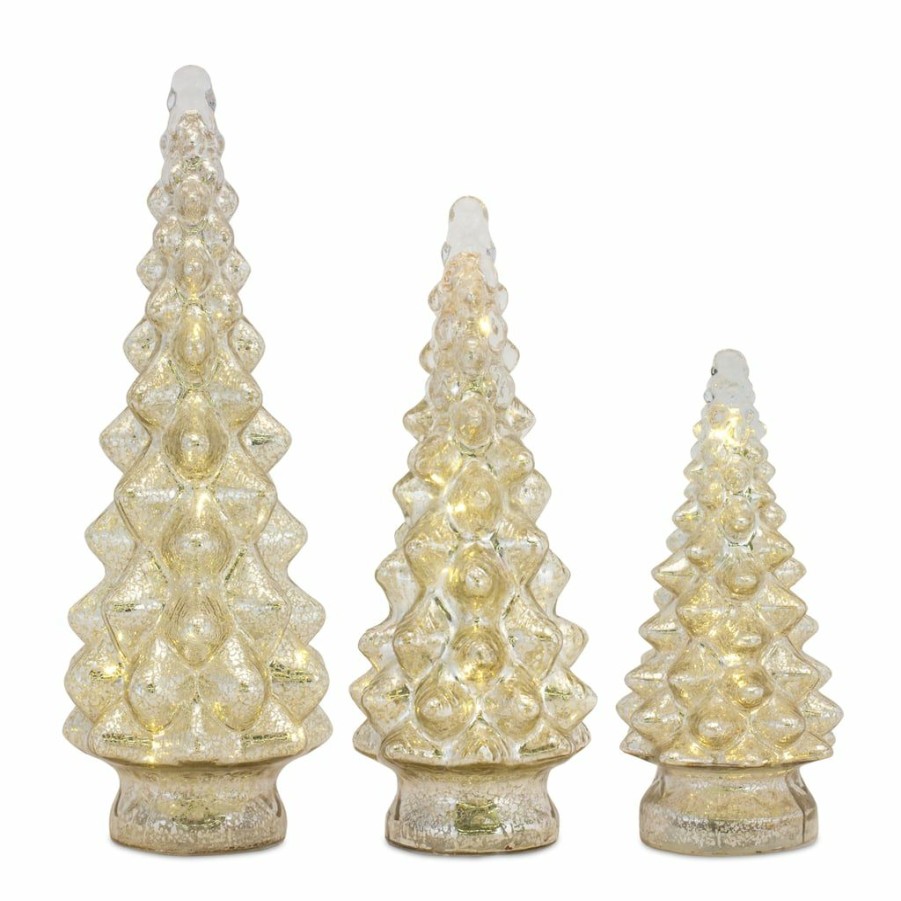 Holidays & Occasions * | Brand New Silver Led Glass Christmas Tree Set, 10 , 13.25 & 15.5 By Melrose