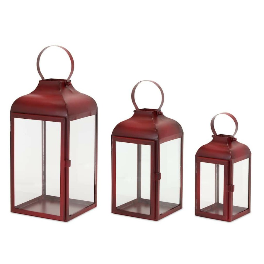 Holidays & Occasions * | Cheap Red Iron Lantern Set, 10 , 12.75 & 16 By Melrose