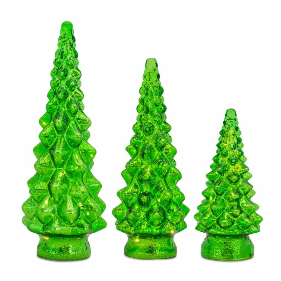 Holidays & Occasions * | Flash Sale Green Led Glass Christmas Tree Set, 10 , 13.25 & 15.5 By Melrose