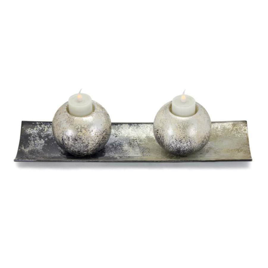 Home & Decor * | Deals 14 Ceramic Votive Holder With Tray Set By Melrose