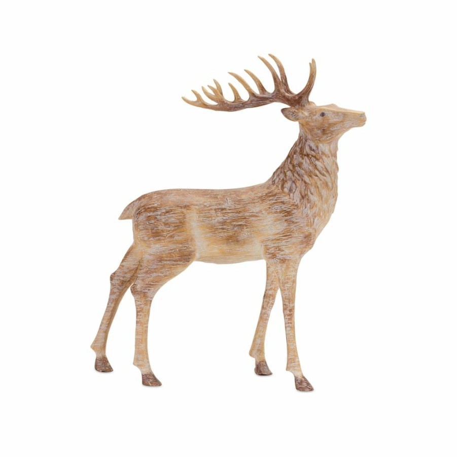 Holidays & Occasions * | Top 10 Weathered Faux Wood Deer Figurine Set, 13.5 & 14.75 By Melrose