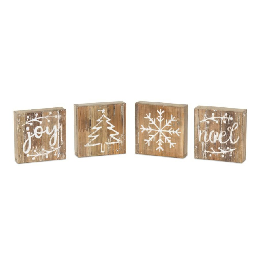 Holidays & Occasions * | Buy 6 Christmas Wood Plaque Set By Melrose