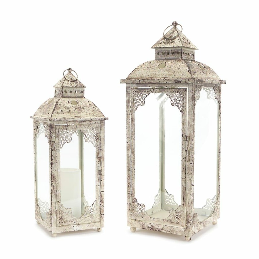 Home & Decor * | Brand New Iron & Glass Candle Lantern Set By Melrose