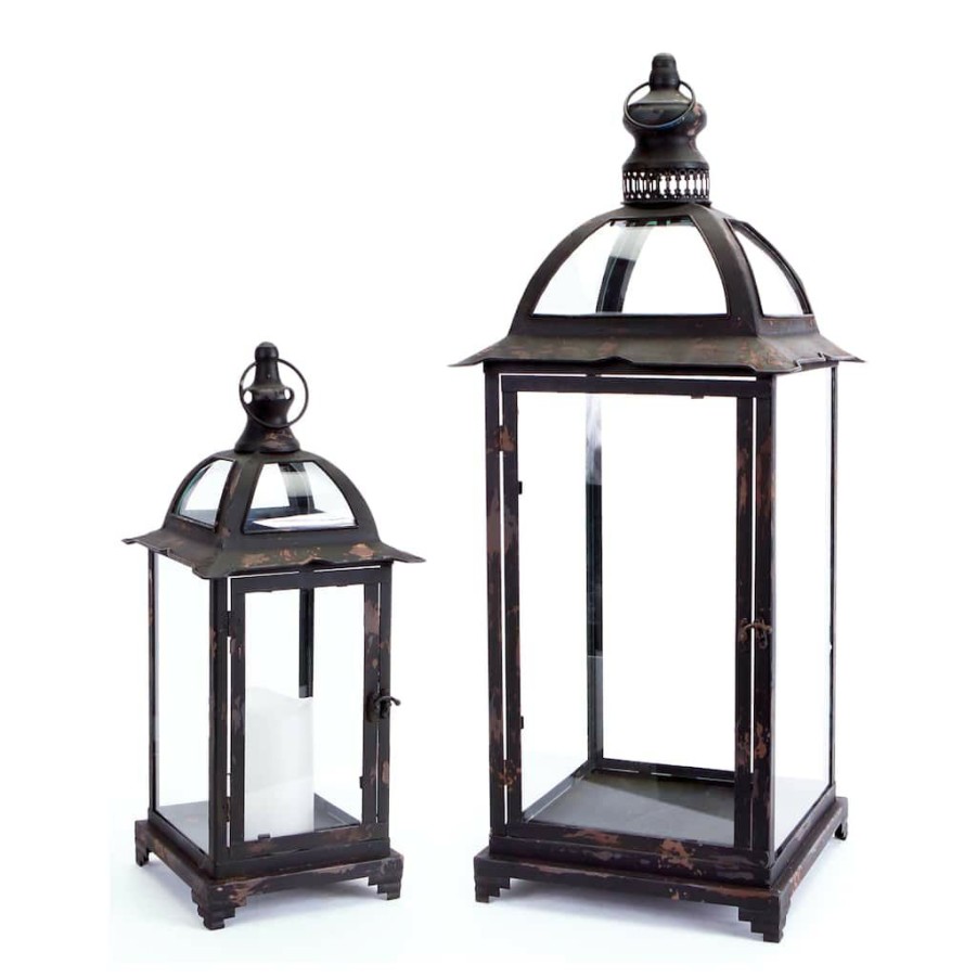 Home & Decor * | Top 10 Glass & Metal Candle Lantern Set By Melrose