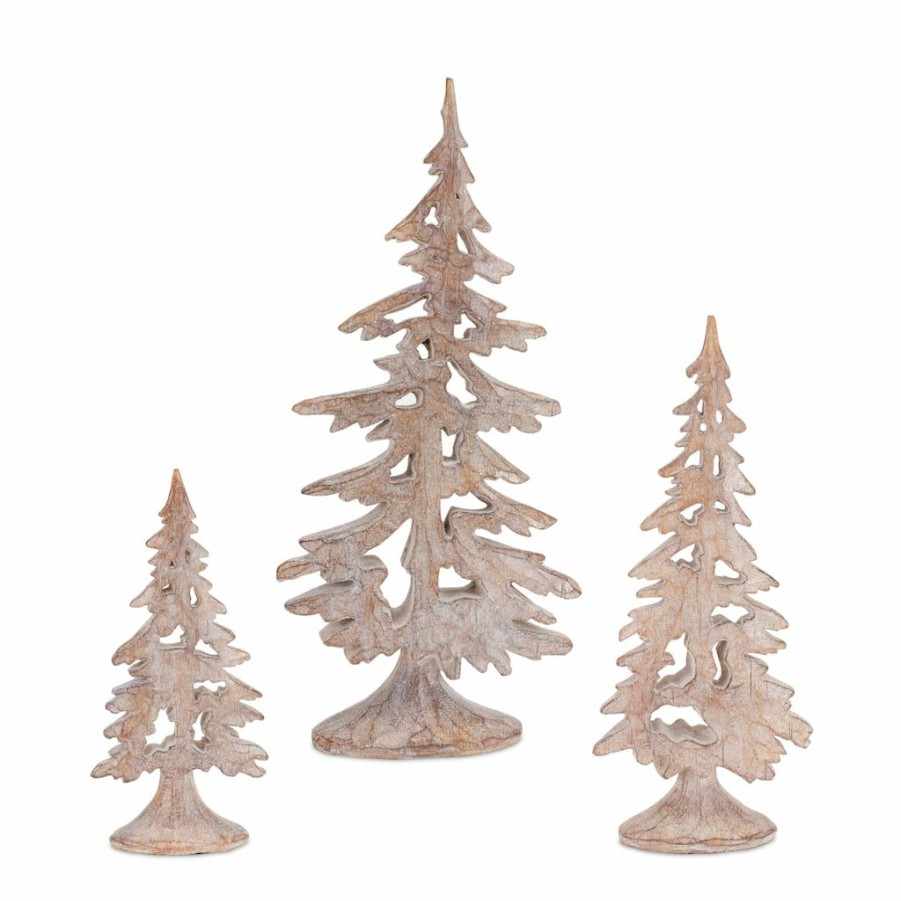 Holidays & Occasions * | Promo Whitewashed Brown Cutout Holiday Tree Decor Set, 7.5 , 10.25 & 13 By Melrose