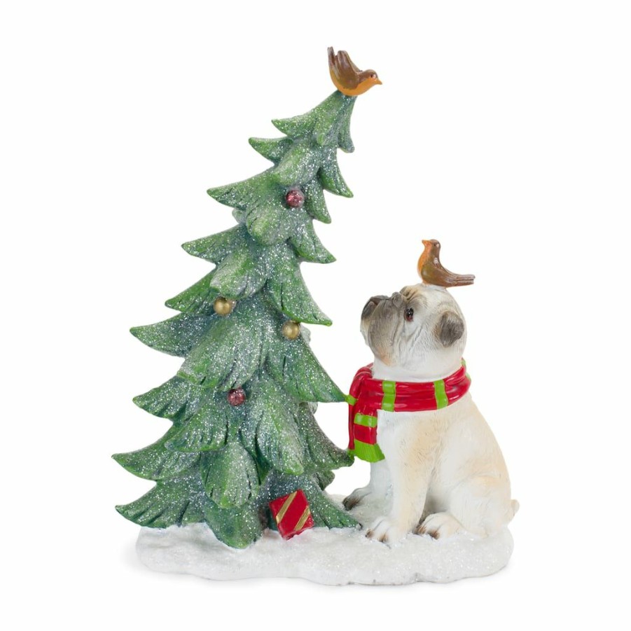 Holidays & Occasions * | Coupon 11.25 Pug With Tree Figurine By Melrose