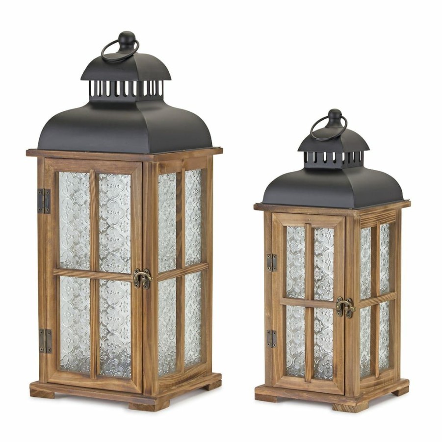 Holidays & Occasions * | Brand New Brown Wood & Metal Lantern Set, 14.5 & 19.25 By Melrose