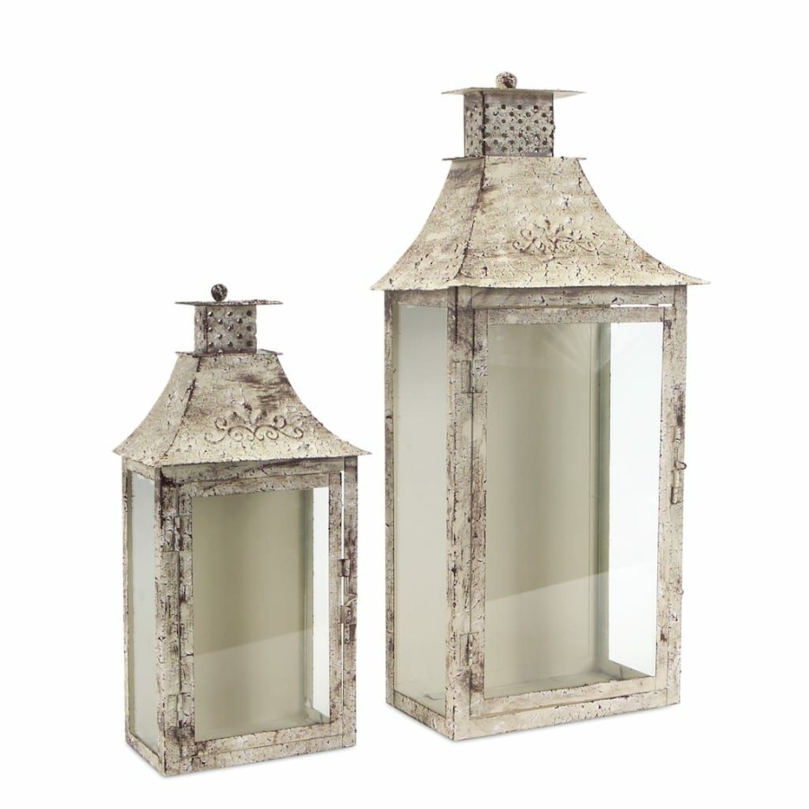 Home & Decor * | Wholesale Iron & Glass Candle Lantern Set By Melrose