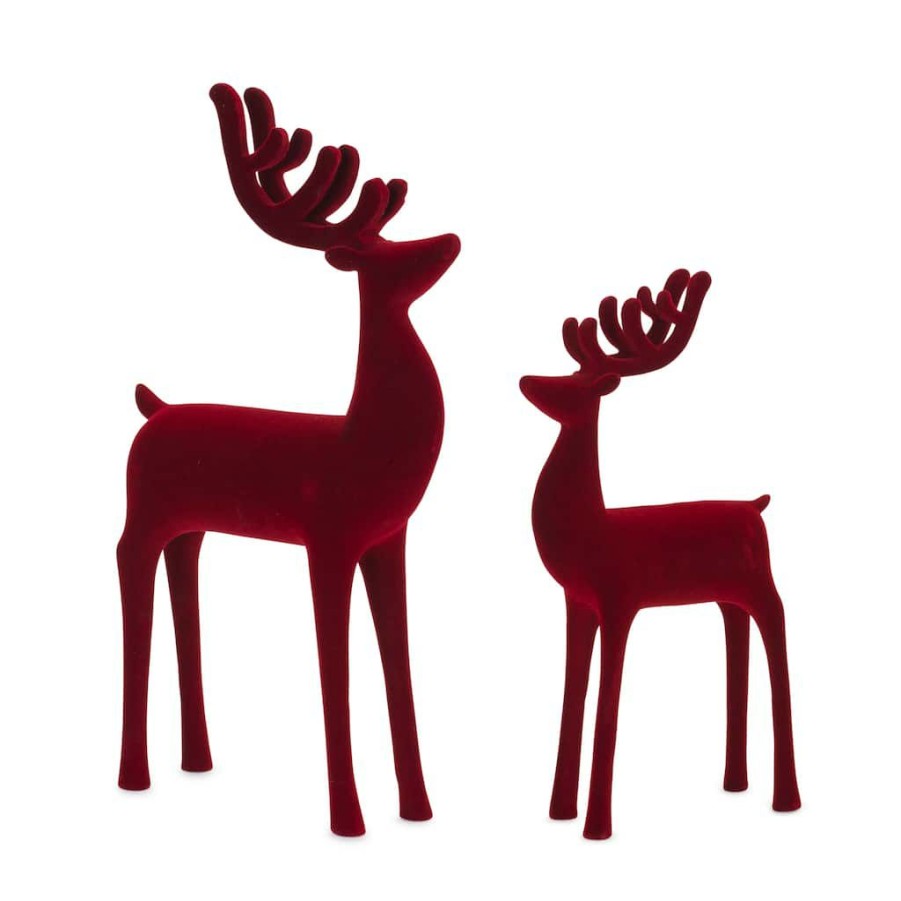 Holidays & Occasions * | Deals Faux Velvet Deer Figurine Set, 11.75 & 14.75 By Melrose