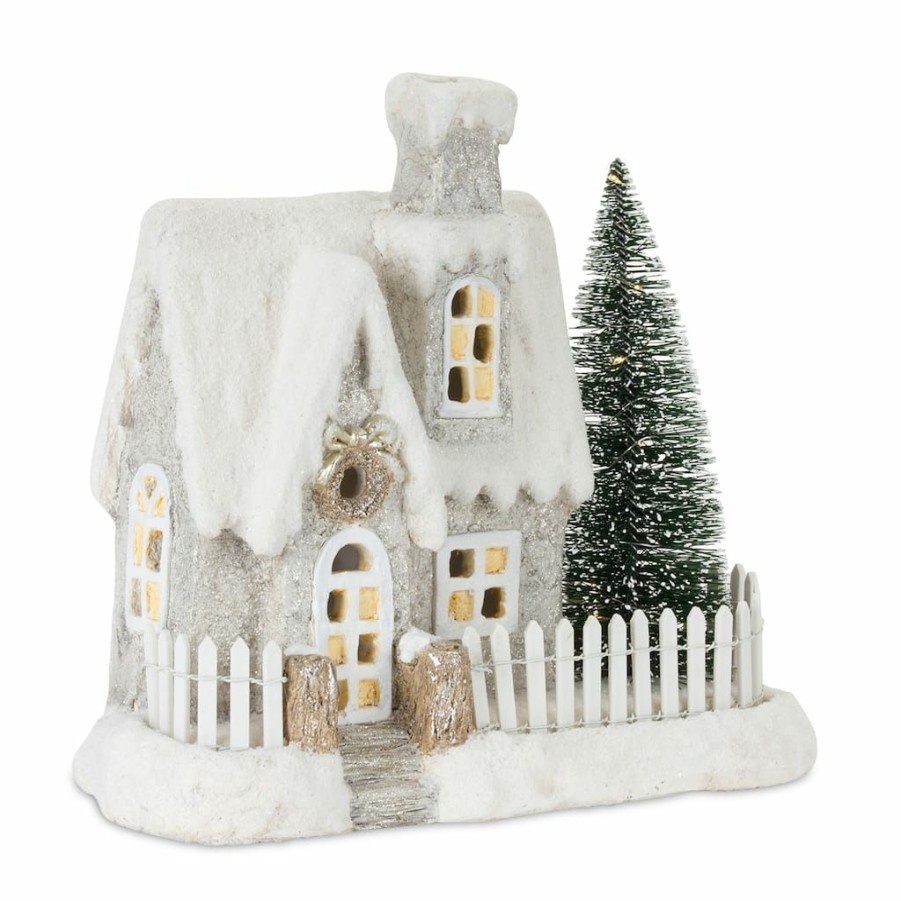 Holidays & Occasions * | Cheap 10.5 Light-Up White Cottage With Tree By Melrose