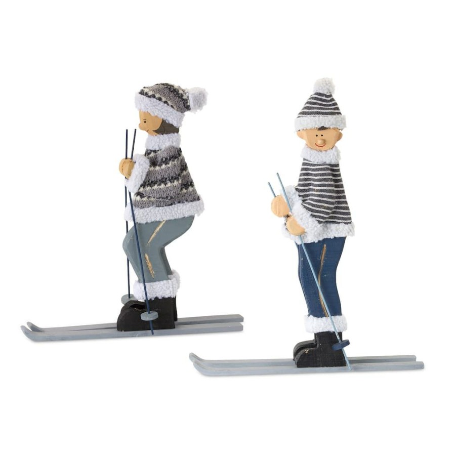 Holidays & Occasions * | New 20 Wooden Ski Couple Decor Accent Set By Melrose