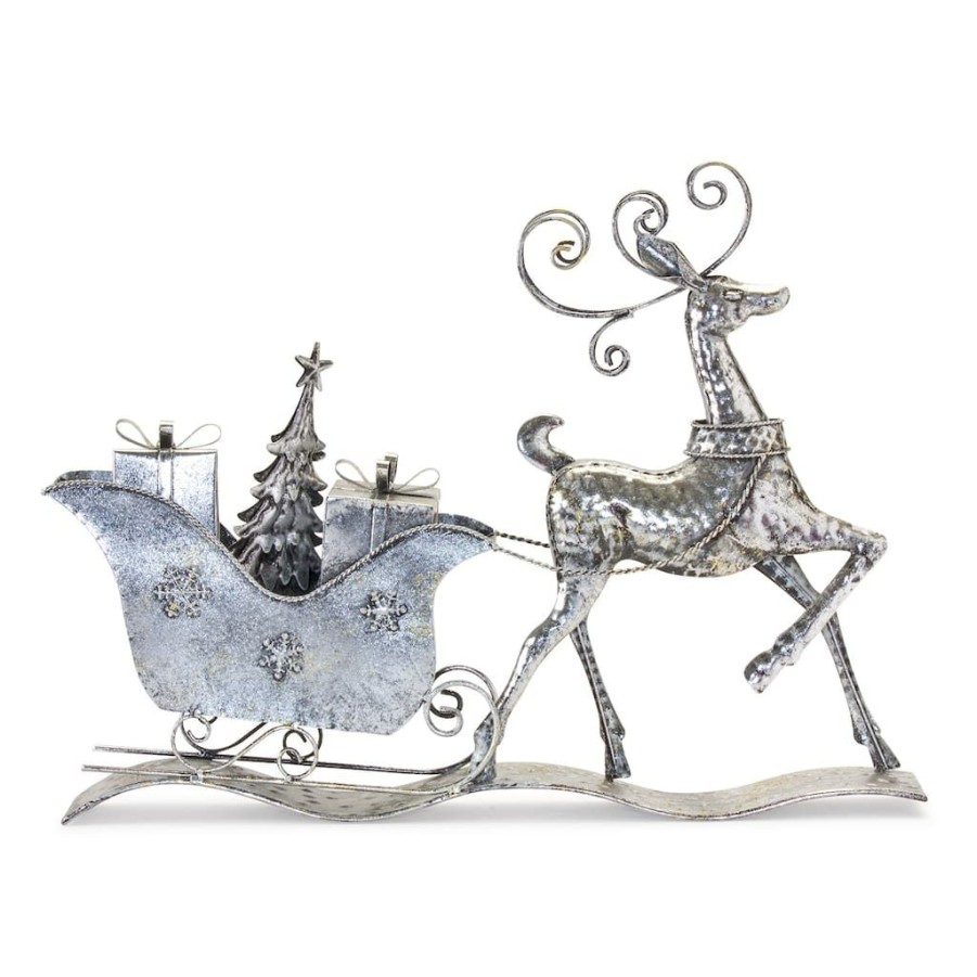 Holidays & Occasions * | Flash Sale 26.5 Metal Reindeer & Sleigh Accent By Melrose