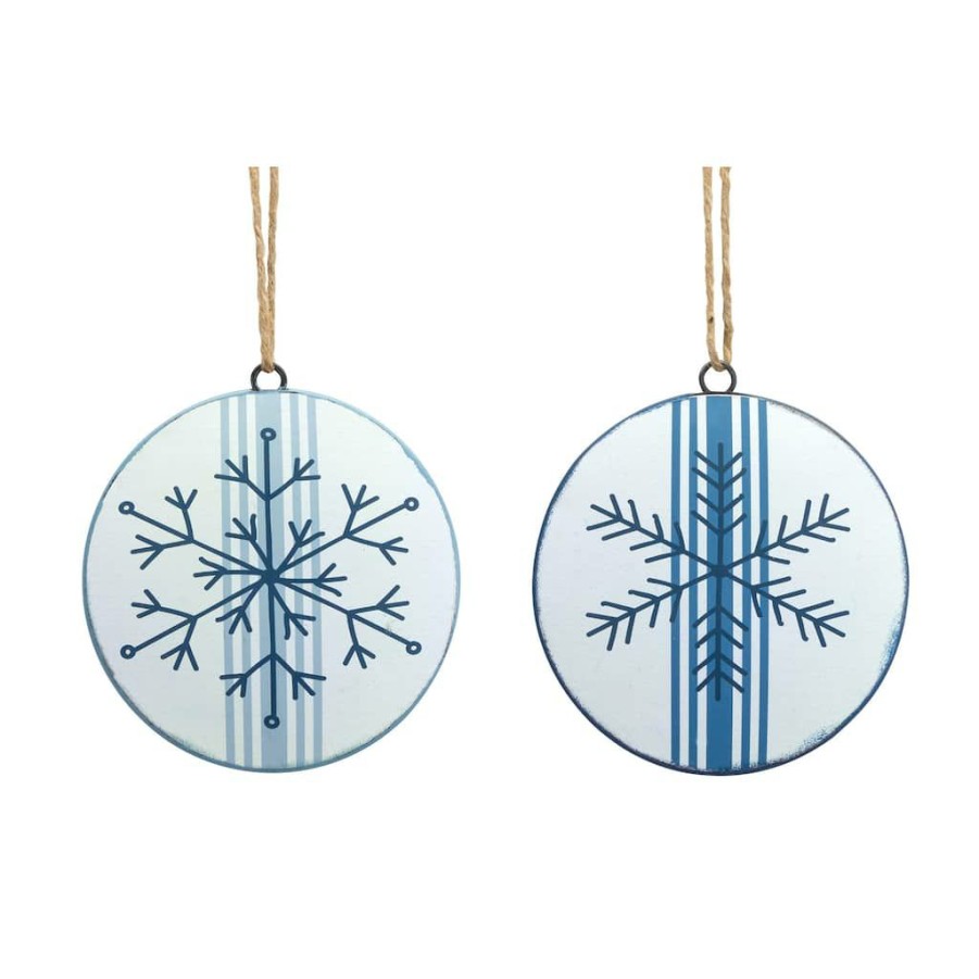 Holidays & Occasions * | Cheap 6.5 Blue & White Snowflake Disc Ornament Set By Melrose