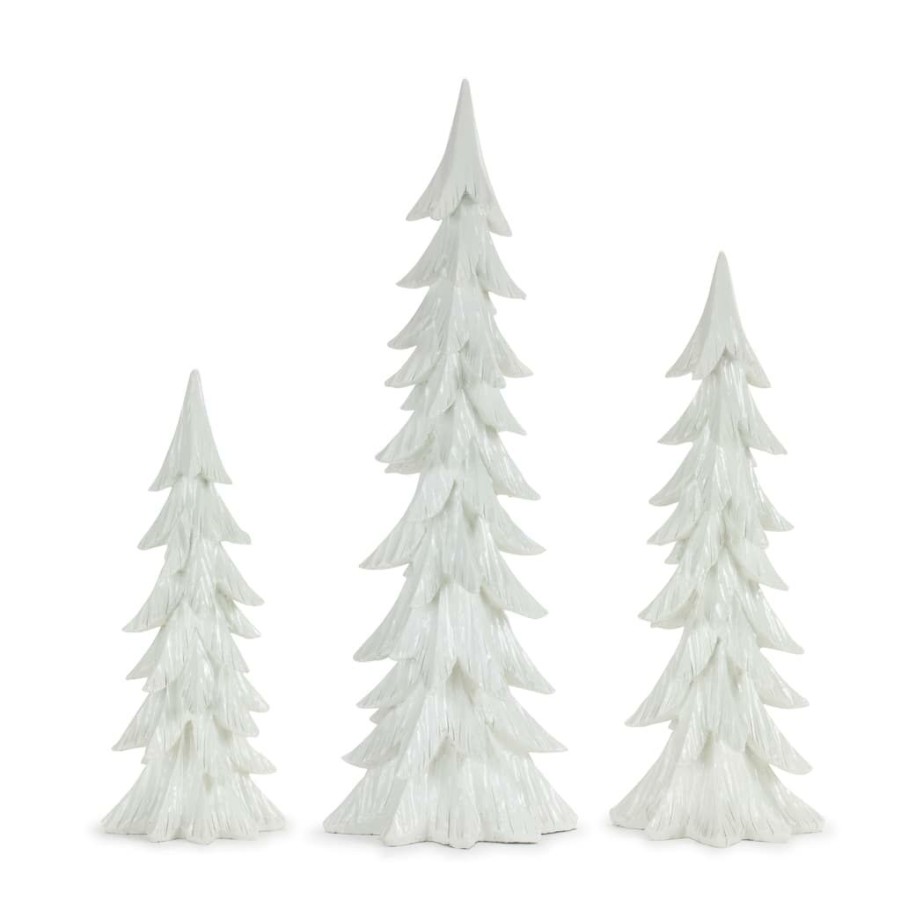 Holidays & Occasions * | Best Deal White Sculpted Holiday Tree Decor Set, 14.75 , 18.25 & 24 By Melrose