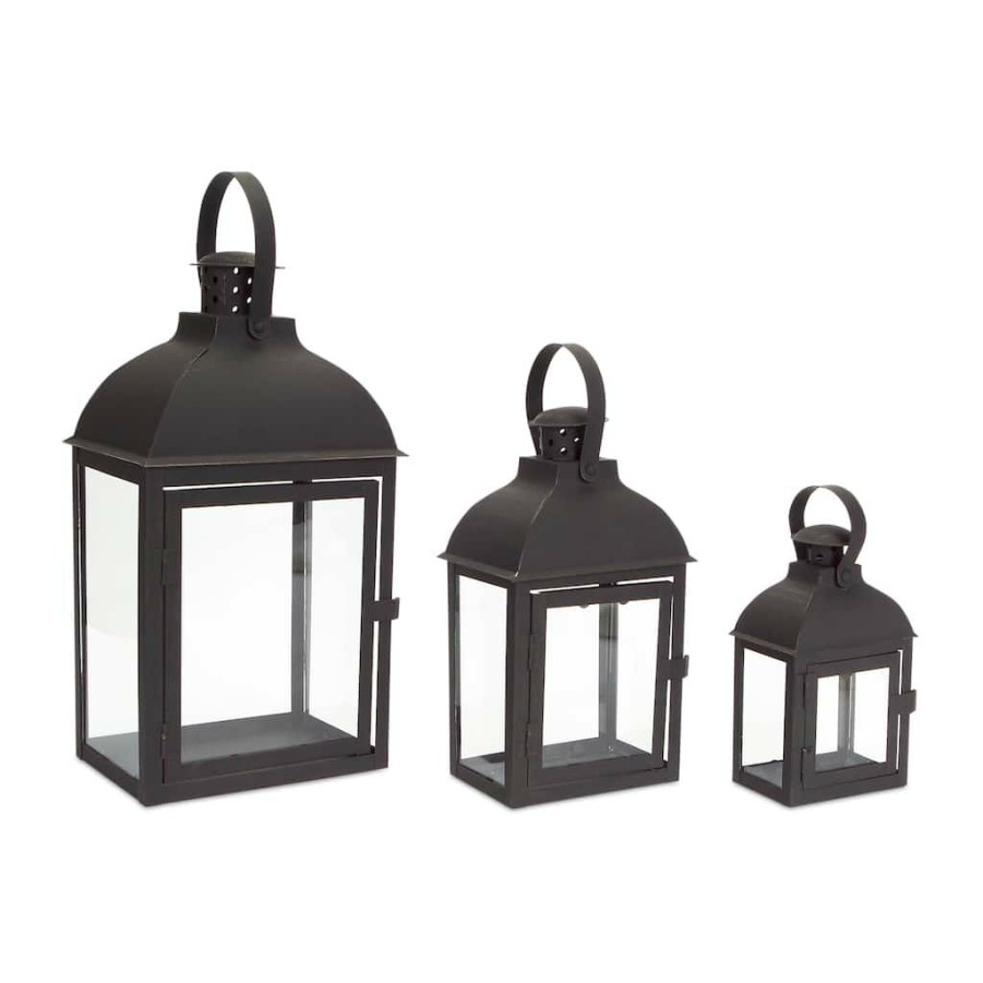 Home & Decor * | Best Sale Iron & Glass Lanterns, 3Ct. By Melrose