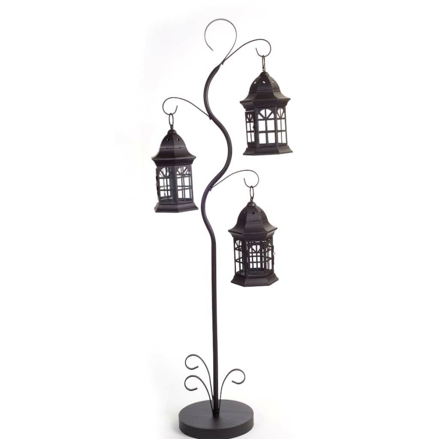 Home & Decor * | Best Sale 51.25" Antique Brown And Black Metal Triple Lantern Tree By Melrose