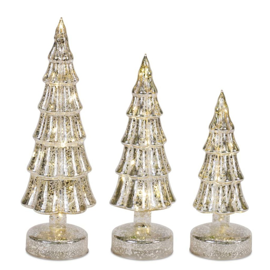 Holidays & Occasions * | Flash Sale Glass Led Christmas Tree Set, 8.25 , 11 & 13 By Melrose