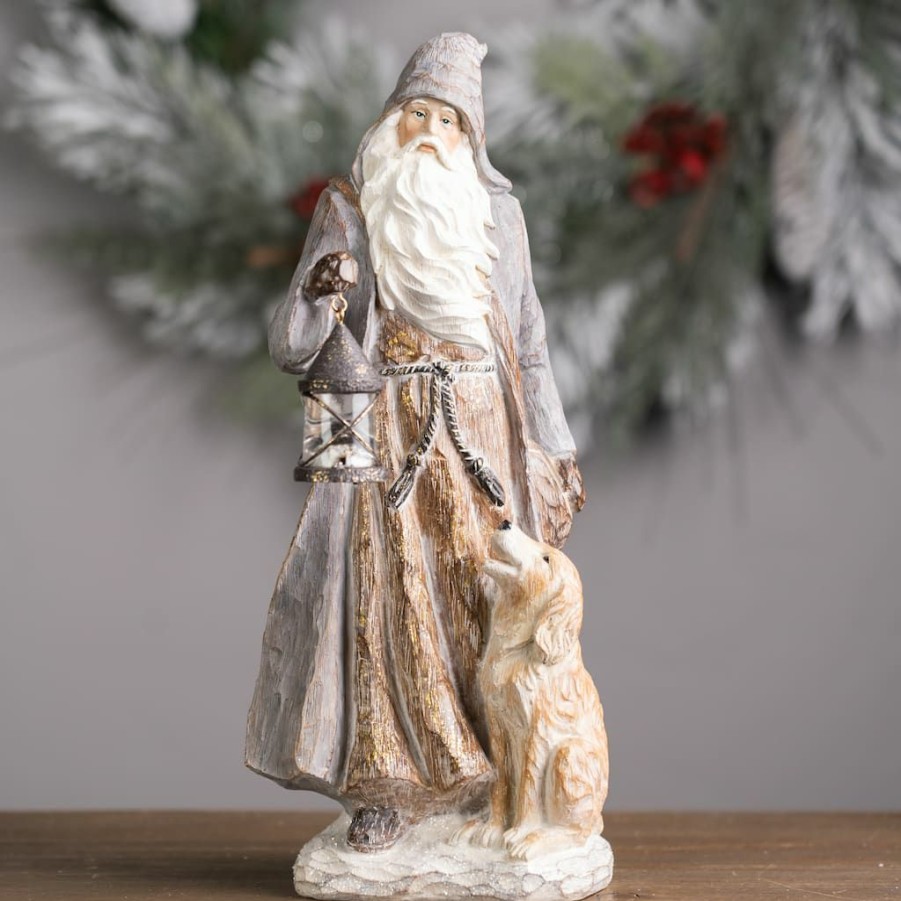 Holidays & Occasions * | Top 10 14 Resin Santa With Dog Figurine By Melrose