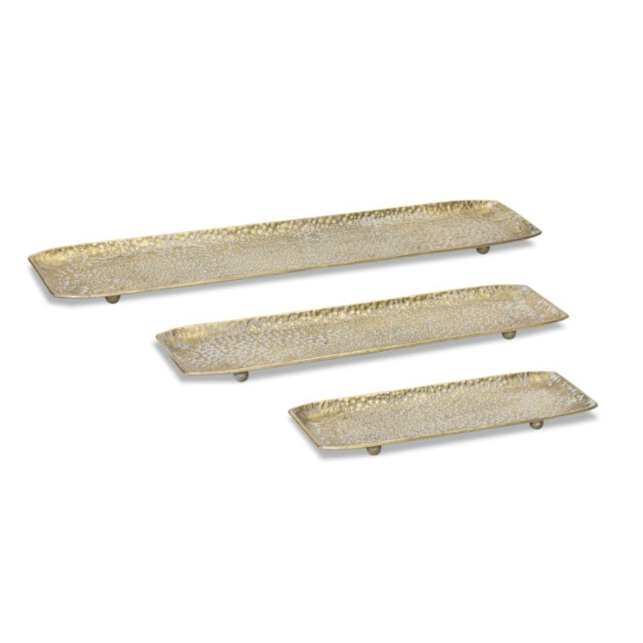 Home & Decor * | Deals Gold & White Long Metal Tray Set, 15.2 , 21 , & 27 By Melrose