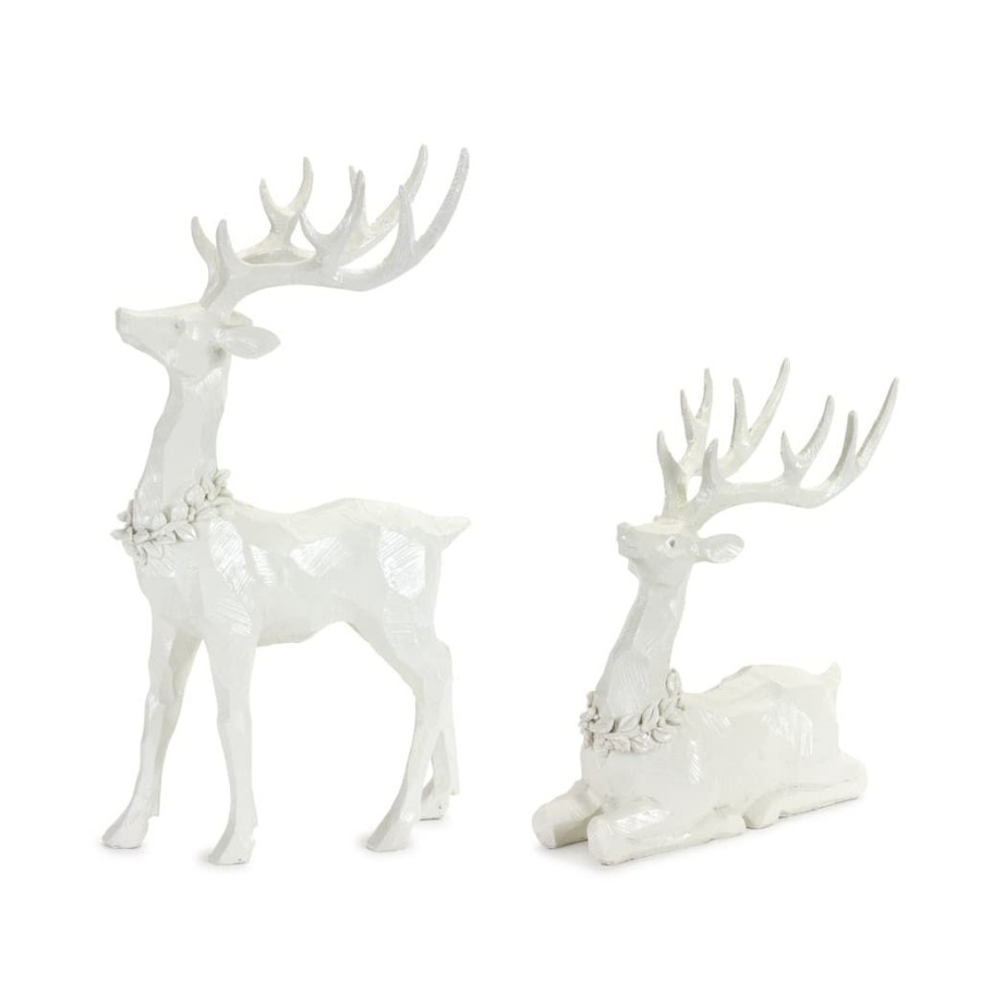 Holidays & Occasions * | Best Reviews Of White Deer Figurine Set, 11.5 & 17.75 By Melrose