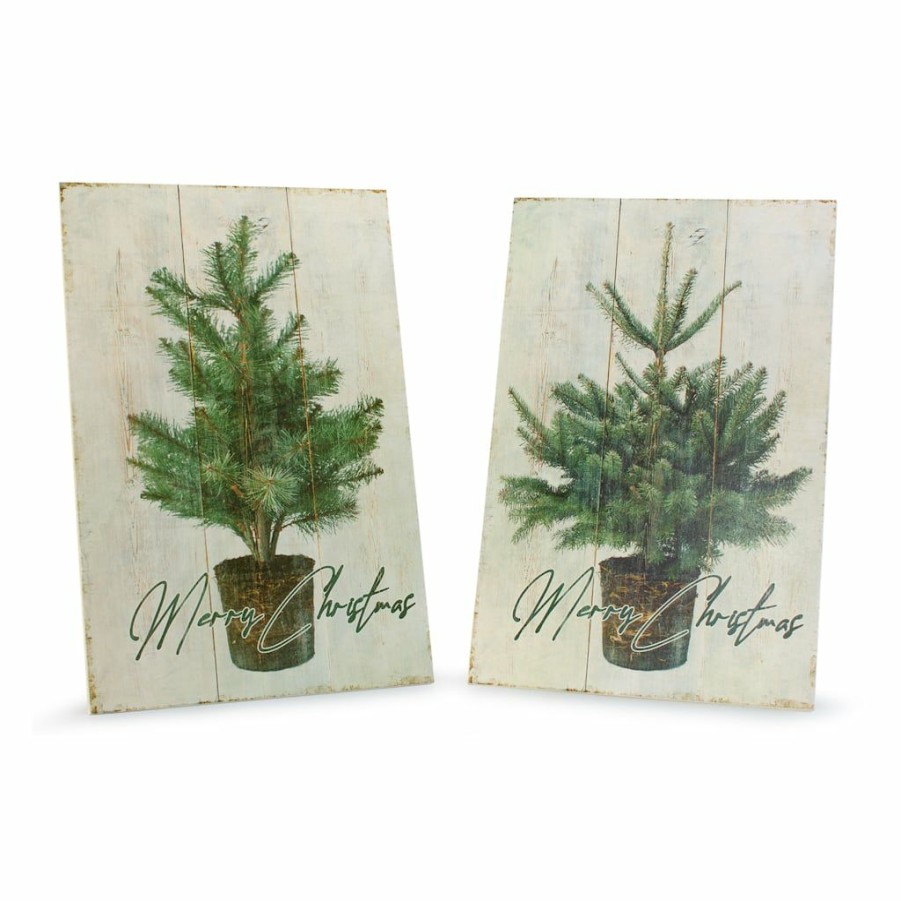 Holidays & Occasions * | Best Reviews Of 11.5 Merry Christmas Tree Plaque Set By Melrose