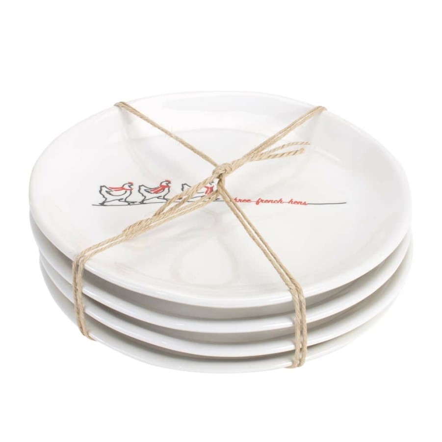 Holidays & Occasions * | Best Reviews Of 6.5 Three French Hens Plate Stoneware Set, 4Ct. By Melrose