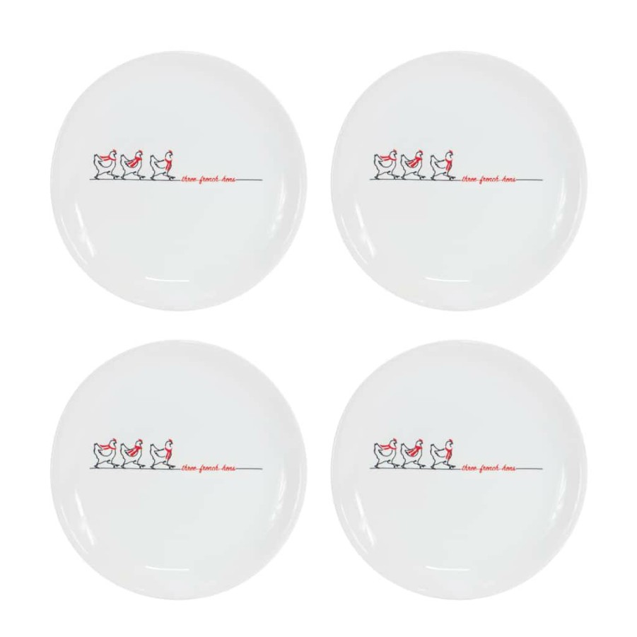 Holidays & Occasions * | Best Reviews Of 6.5 Three French Hens Plate Stoneware Set, 4Ct. By Melrose