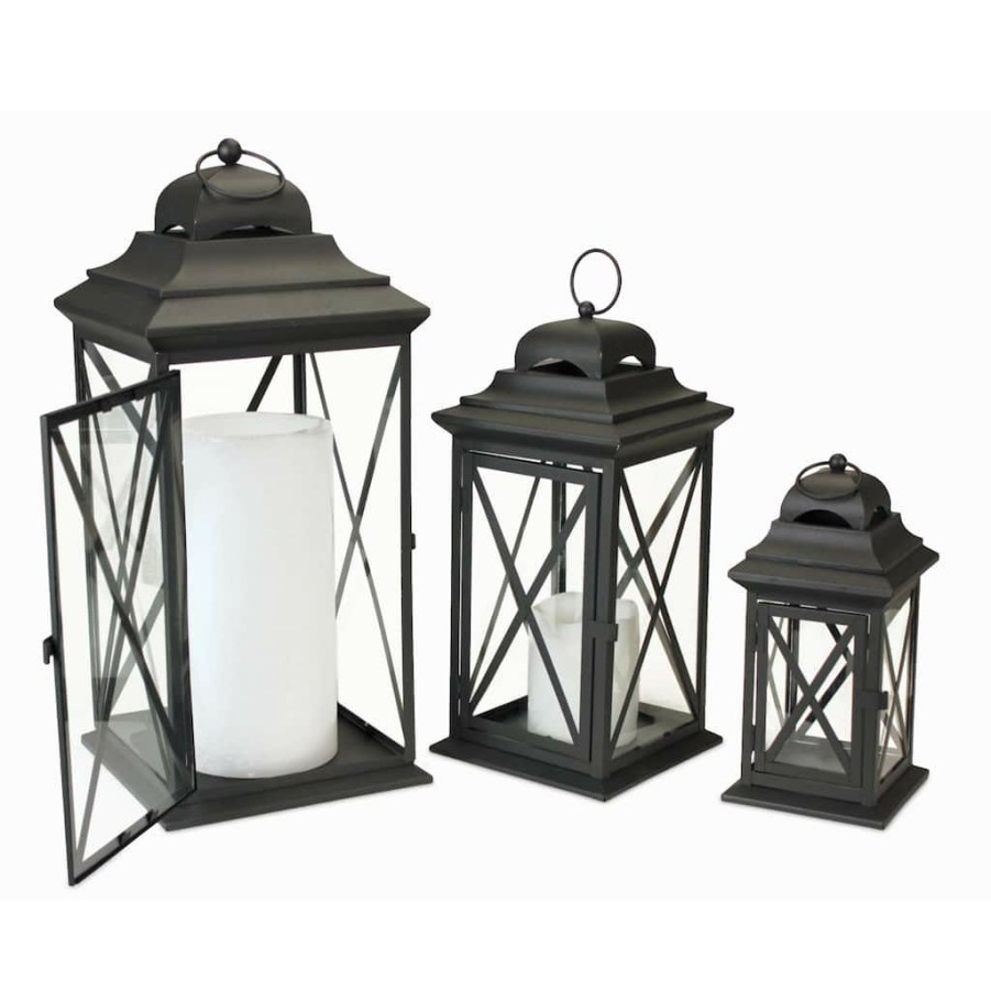 Home & Decor * | Wholesale Black Traditional Metal Lantern Set, 11.5 , 15.5 & 22 By Melrose