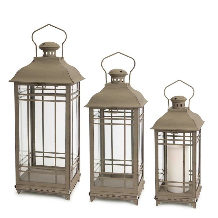 Home & Decor * | Outlet Metal & Glass Candle Lantern Set By Melrose