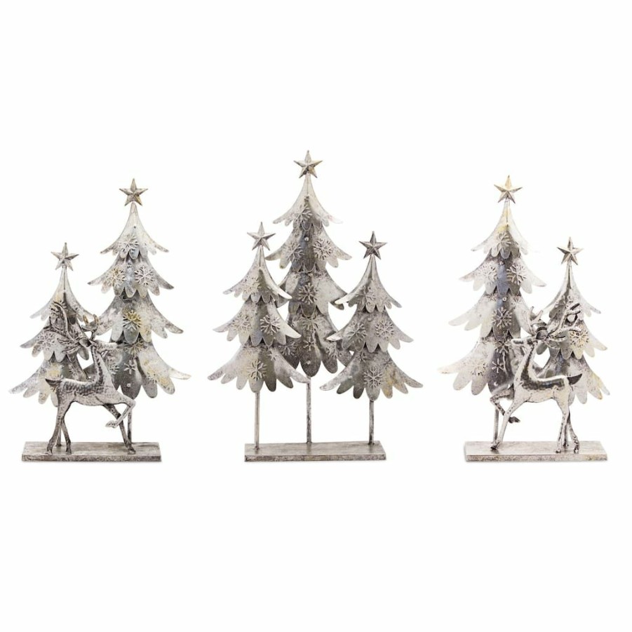 Holidays & Occasions * | Best Deal Metal Christmas Trees & Deer Accent, 3Ct. By Melrose