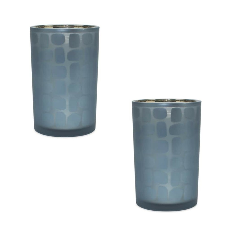 Home & Decor * | Flash Sale Blue Glass Candle Holder Set By Melrose