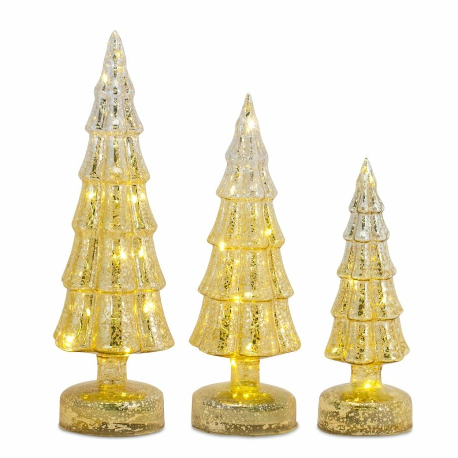 Holidays & Occasions * | Best Reviews Of Gold Ombre Led Glass Christmas Tree Set, 8 , 11 & 13 By Melrose