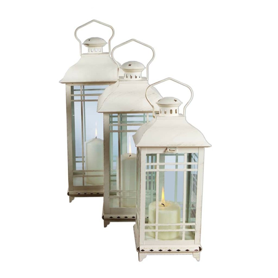 Home & Decor * | Best Deal Metal & Glass Lantern Set, 13.25 , 16.25 & 19.25 By Melrose