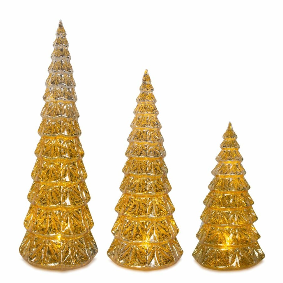 Holidays & Occasions * | New Gold Led Glass Christmas Tree Set, 7.5 , 9 & 12 By Melrose