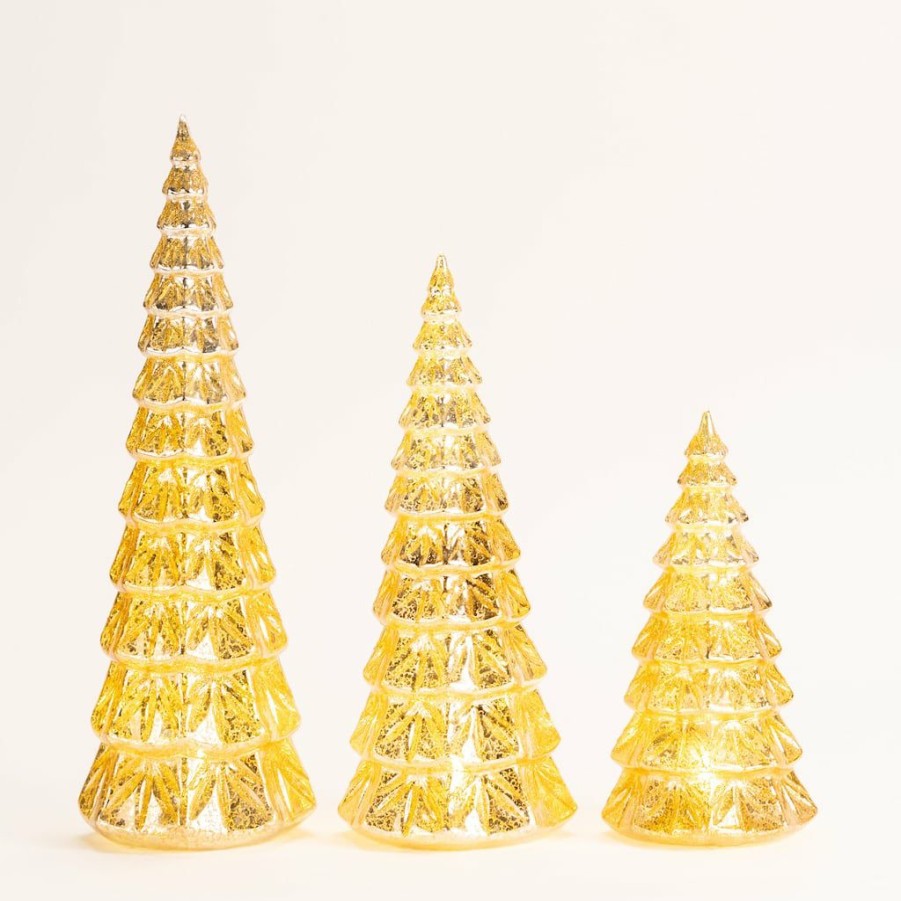 Holidays & Occasions * | New Gold Led Glass Christmas Tree Set, 7.5 , 9 & 12 By Melrose