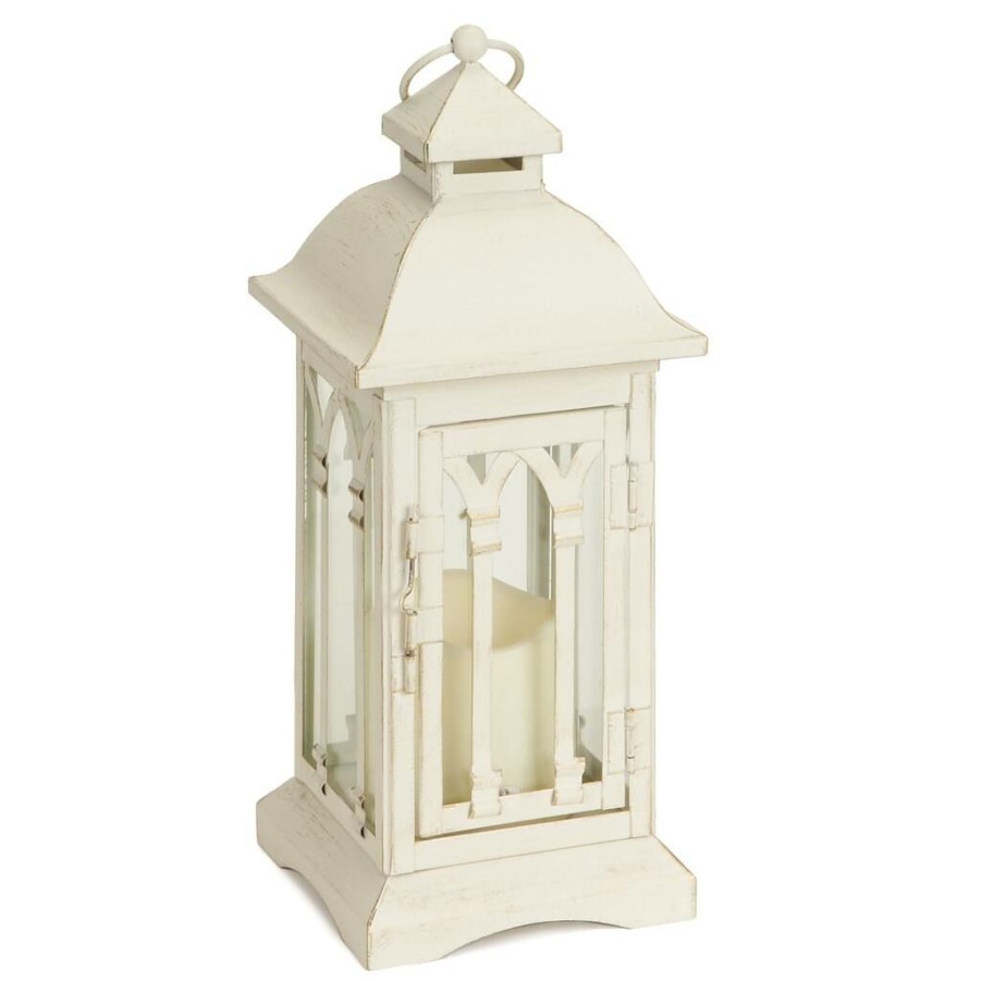 Home & Decor * | Wholesale 12.25 Ivory Metal Lantern With Led Candle By Melrose