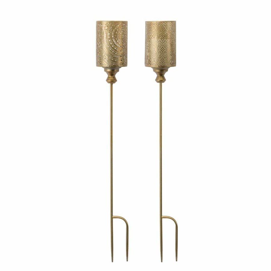 Home & Decor * | Best Sale 40 Gold Candle Holder Metal Garden Stake, 4Ct. By Melrose