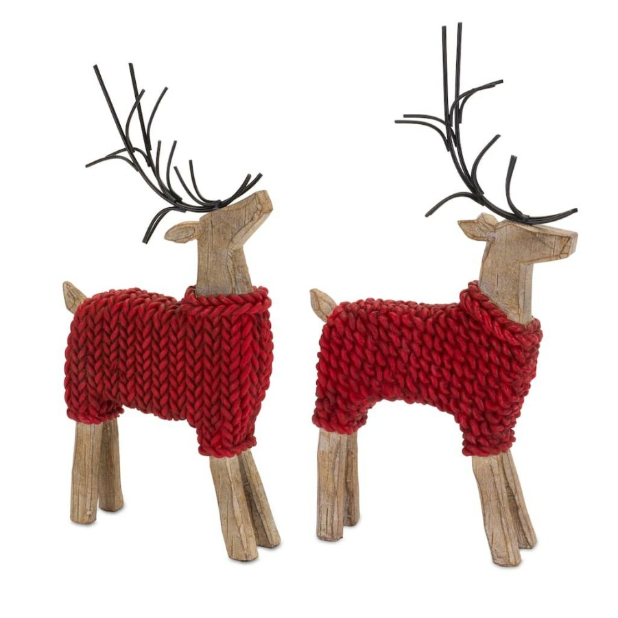 Holidays & Occasions * | Best Reviews Of Deer With Red Sweater Figurine Set, 10.75 & 12 By Melrose