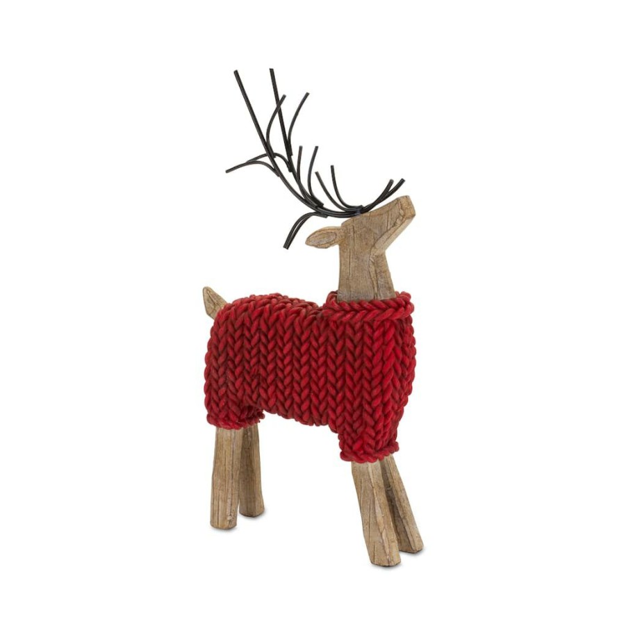 Holidays & Occasions * | Best Reviews Of Deer With Red Sweater Figurine Set, 10.75 & 12 By Melrose