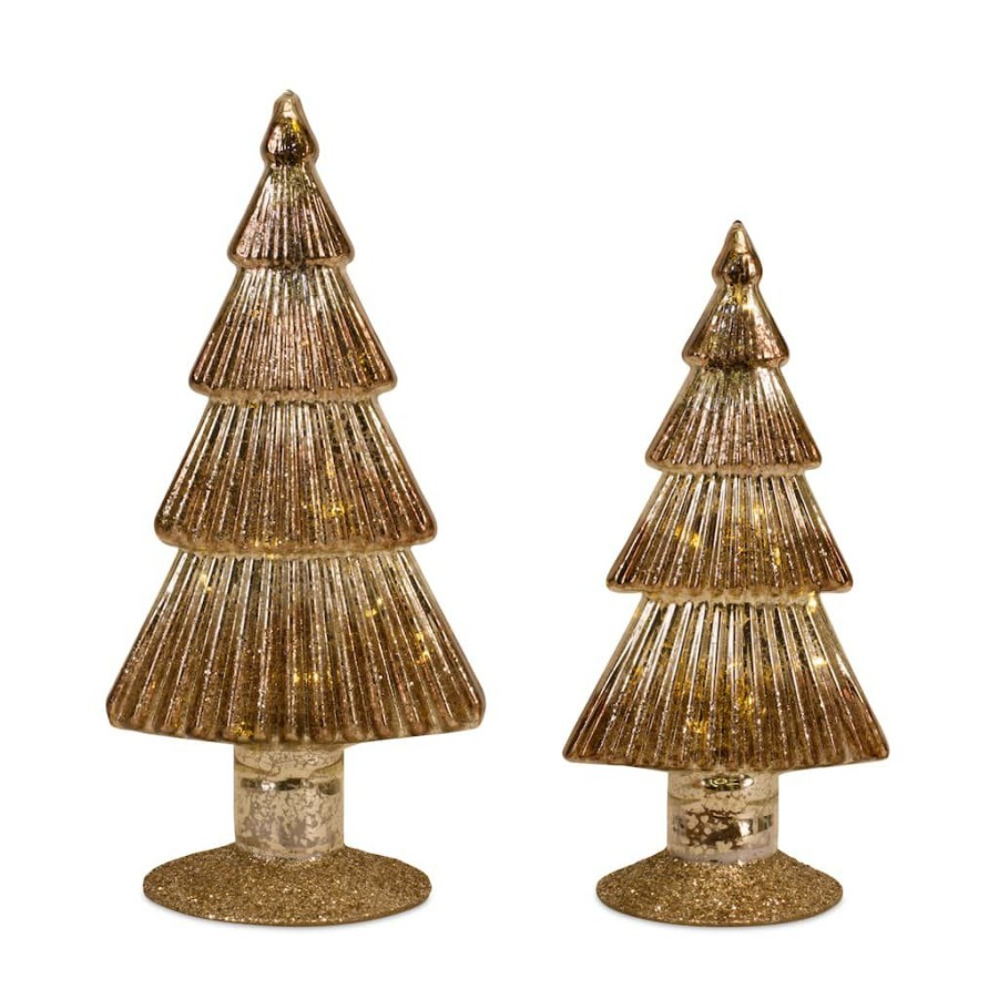 Holidays & Occasions * | Best Sale Gold Led Glass Christmas Tree Set, 10 & 12 By Melrose