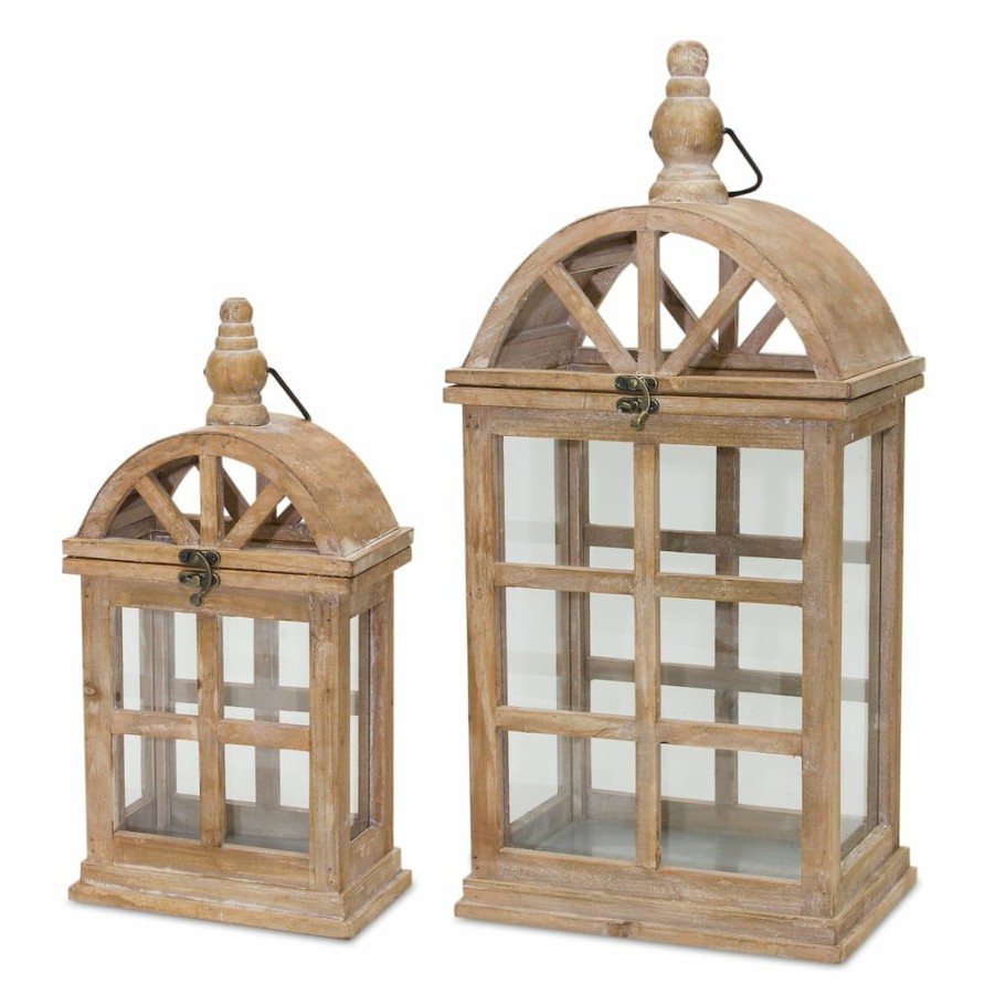 Home & Decor * | Budget Whitewashed Wooden Lantern Set, 14.75 & 21.5 By Melrose