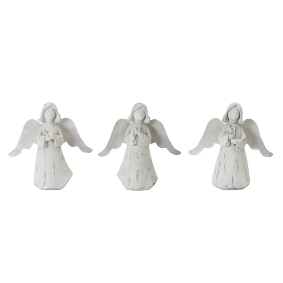 Holidays & Occasions * | Cheap 6.25 White Resin Angel Set By Melrose