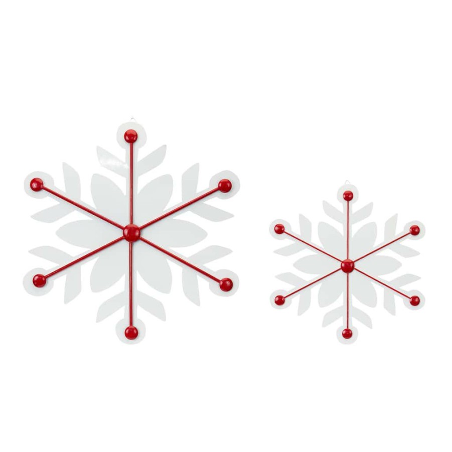 Holidays & Occasions * | Best Reviews Of Red & White Iron Christmas Snowflake Set, 16 & 22 By Melrose